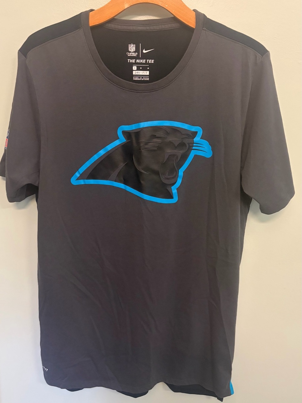 Nike Black Short-Sleeve Tee with Bright Blue Panthers Logo